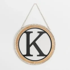 Kirkland's Home Monogram Wall Decor-Whitewash Bead Trim Monogram K Plaque