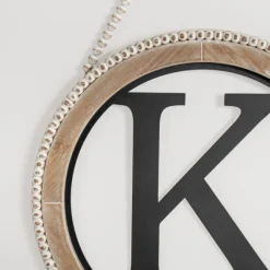 Kirkland's Home Monogram Wall Decor-Whitewash Bead Trim Monogram K Plaque