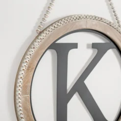 Kirkland's Home Monogram Wall Decor-Whitewash Bead Trim Monogram K Plaque