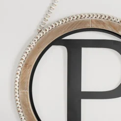 Kirkland's Home Monogram Wall Decor-Whitewash Bead Trim Monogram P Plaque