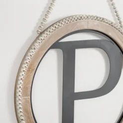 Kirkland's Home Monogram Wall Decor-Whitewash Bead Trim Monogram P Plaque
