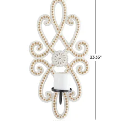 Kirkland's Home Sconces-Whitewash Beaded Scroll Sconce