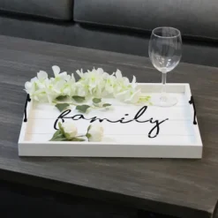 Kirkland's Home Decorative Trays-Whitewash Family Wooden Tray