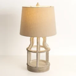 Kirkland's Home Table Lamps-Whitewash Open Beaded Table Lamp