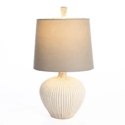 Kirkland's Home Table Lamps-Whitewash Ribbed Gourd Table Lamp
