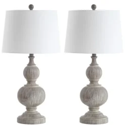 Kirkland's Home Table Lamps-Whitewashed Brown Carved 2-Pc. Table Lamp Set
