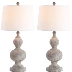 Kirkland's Home Table Lamps-Whitewashed Brown Carved 2-Pc. Table Lamp Set