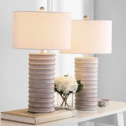 Kirkland's Home Table Lamps-Whitewashed Gray Resin Ridges 2-Pc. Table Lamp Set