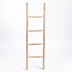 Kirkland's Home Decorative Accents-Whitewashed Natural Wood Leaning Ladder