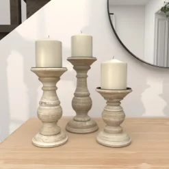 Kirkland's Home Candle Holders-Whitewashed Rustic 3-Pc. Candle Holder Set