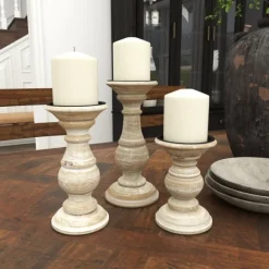 Kirkland's Home Candle Holders-Whitewashed Rustic 3-Pc. Candle Holder Set