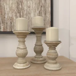 Kirkland's Home Candle Holders-Whitewashed Rustic 3-Pc. Candle Holder Set