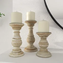Kirkland's Home Candle Holders-Whitewashed Rustic 3-Pc. Candle Holder Set