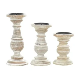 Kirkland's Home Candle Holders-Whitewashed Rustic 3-Pc. Candle Holder Set