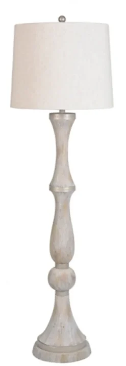 Kirkland's Home Floor Lamps-Whitewashed Silver Trim Floor Lamp