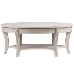 Kirkland's Home Coffee Tables-Whitewashed Wood Oval Coffee Table With Shelf