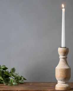 Kirkland's Home Candle Holders-Whitewashed Wood Taper Candle Holder, 9 In.