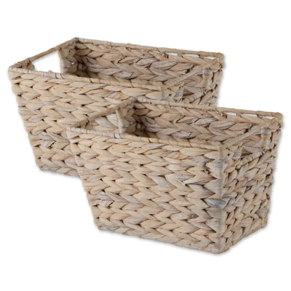 Kirkland's Home Baskets & Boxes-Whitewashed Woven Water Hyacinth Baskets, Set Of 2
