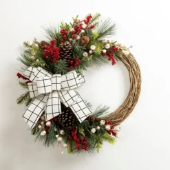 Kirkland's Home Wreaths-Windowpane Plaid Berry Bow Wreath
