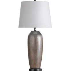 Kirkland's Home Table Lamps-Wire-Brushed Silver And Brown Column Table Lamp