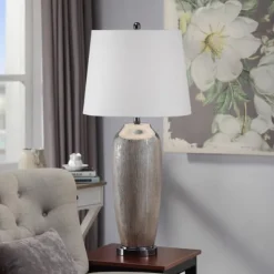 Kirkland's Home Table Lamps-Wire-Brushed Silver And Brown Column Table Lamp