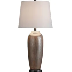 Kirkland's Home Table Lamps-Wire-Brushed Silver And Brown Column Table Lamp