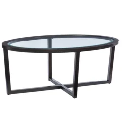 Kirkland's Home Coffee Tables-Wood & Glass Top 3-Pc. Table Set
