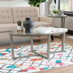 Kirkland's Home Coffee Tables-Wood & Glass Top 3-Pc. Table Set