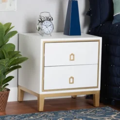 Kirkland's Home Nightstands-Wood & Gold Accent 2-Drawer Nightstand