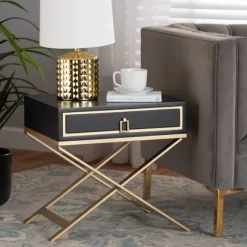 Kirkland's Home Nightstands-Wood & Gold X-Base Nightstand