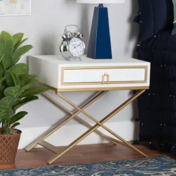 Kirkland's Home Nightstands-Wood & Gold X-Base Nightstand