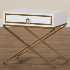 Kirkland's Home Nightstands-Wood & Gold X-Base Nightstand