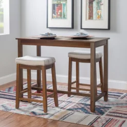 Kirkland's Home Dining Tables-Wood & Upholstered Stools 3-Pc. Dining Set