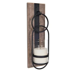 Kirkland's Home Sconces-Wood And Black Metal Geometric Sconce