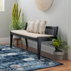 Kirkland's Home Benches & Ottomans-Wood And Cane Upholstered Bench