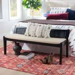 Kirkland's Home Benches & Ottomans-Wood And Cane Upholstered Bench