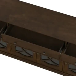 Kirkland's Home Tv Stands & Media Consoles-Wood And Glass 4-Door Media Cabinet