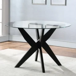 Kirkland's Home Dining Tables-Wood And Glass X-Base Dining Table
