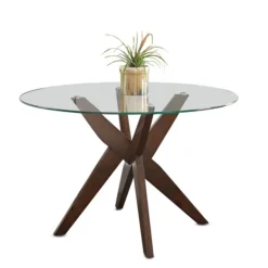 Kirkland's Home Dining Tables-Wood And Glass X-Base Dining Table