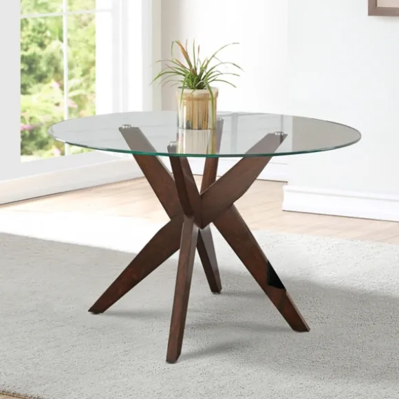 Kirkland's Home Dining Tables-Wood And Glass X-Base Dining Table