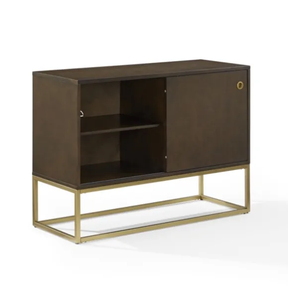 Kirkland's Home Tv Stands & Media Consoles-Wood And Gold Record Storage Media Cabinet