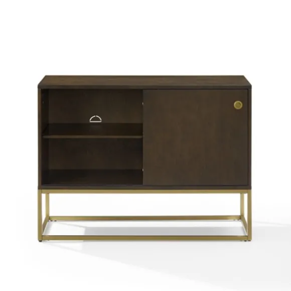 Kirkland's Home Tv Stands & Media Consoles-Wood And Gold Record Storage Media Cabinet