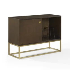 Kirkland's Home Tv Stands & Media Consoles-Wood And Gold Record Storage Media Cabinet