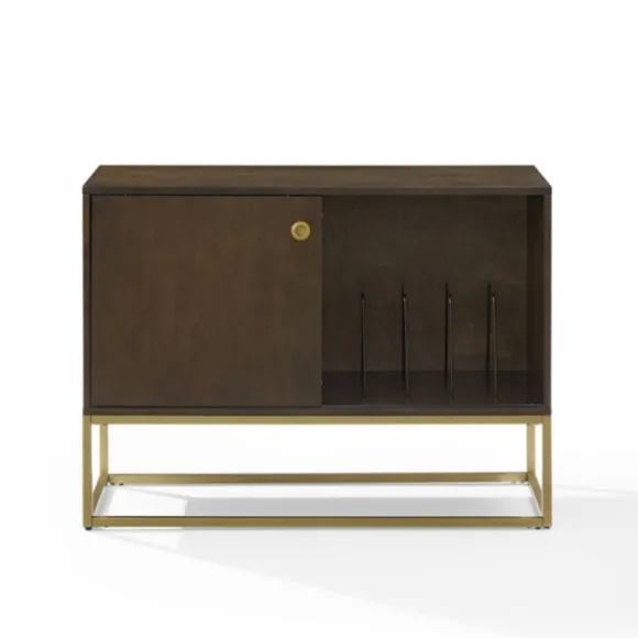 Kirkland's Home Tv Stands & Media Consoles-Wood And Gold Record Storage Media Cabinet