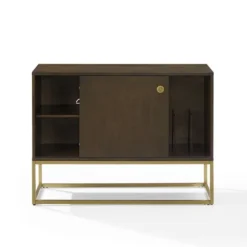 Kirkland's Home Tv Stands & Media Consoles-Wood And Gold Record Storage Media Cabinet