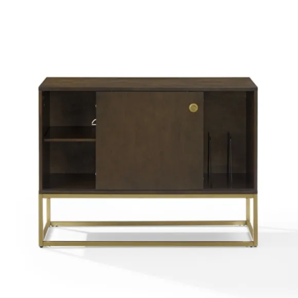 Kirkland's Home Tv Stands & Media Consoles-Wood And Gold Record Storage Media Cabinet