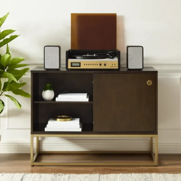 Kirkland's Home Tv Stands & Media Consoles-Wood And Gold Record Storage Media Cabinet
