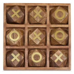Kirkland's Home Decorative Accents-Wood And Gold Tic Tac Toe Game Set