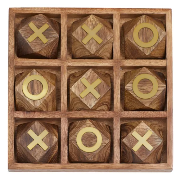 Kirkland's Home Decorative Accents-Wood And Gold Tic Tac Toe Game Set