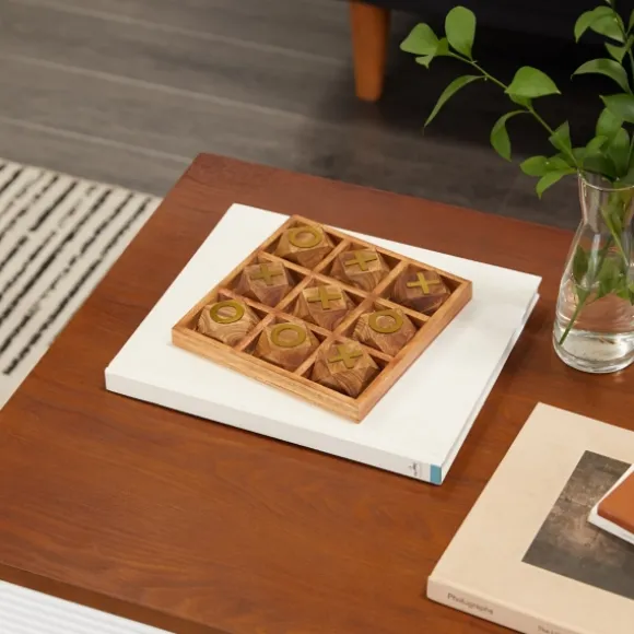 Kirkland's Home Decorative Accents-Wood And Gold Tic Tac Toe Game Set